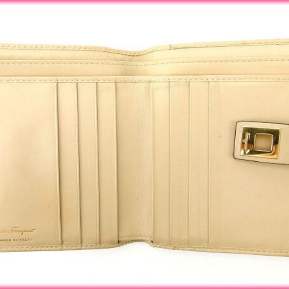 Salvatore Ferragamo Wallet Purse Ganchini Beige Brown Woman Authentic Used Y1161 - Picture 2 of 5